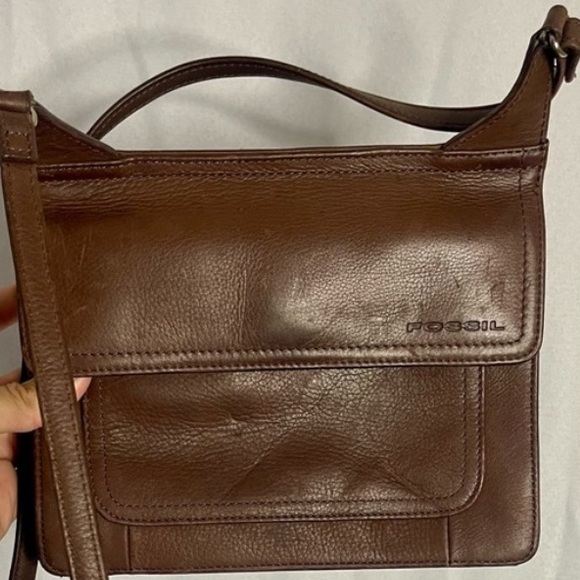 Fossil Dark Brown Leather Shoulder Bag - Picture 1 of 8